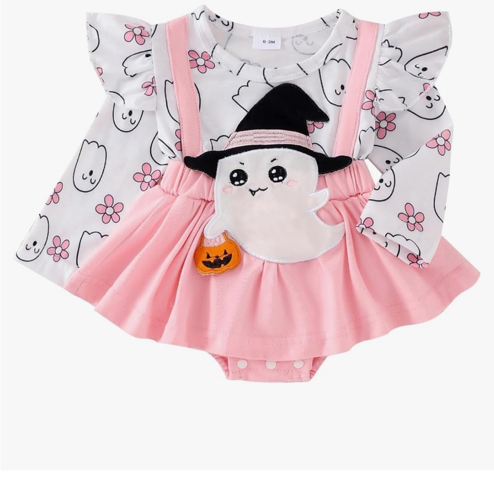 Baby Girl Romper Dress Pink with Ghost Sz 3 - 6 mos Halloween New
